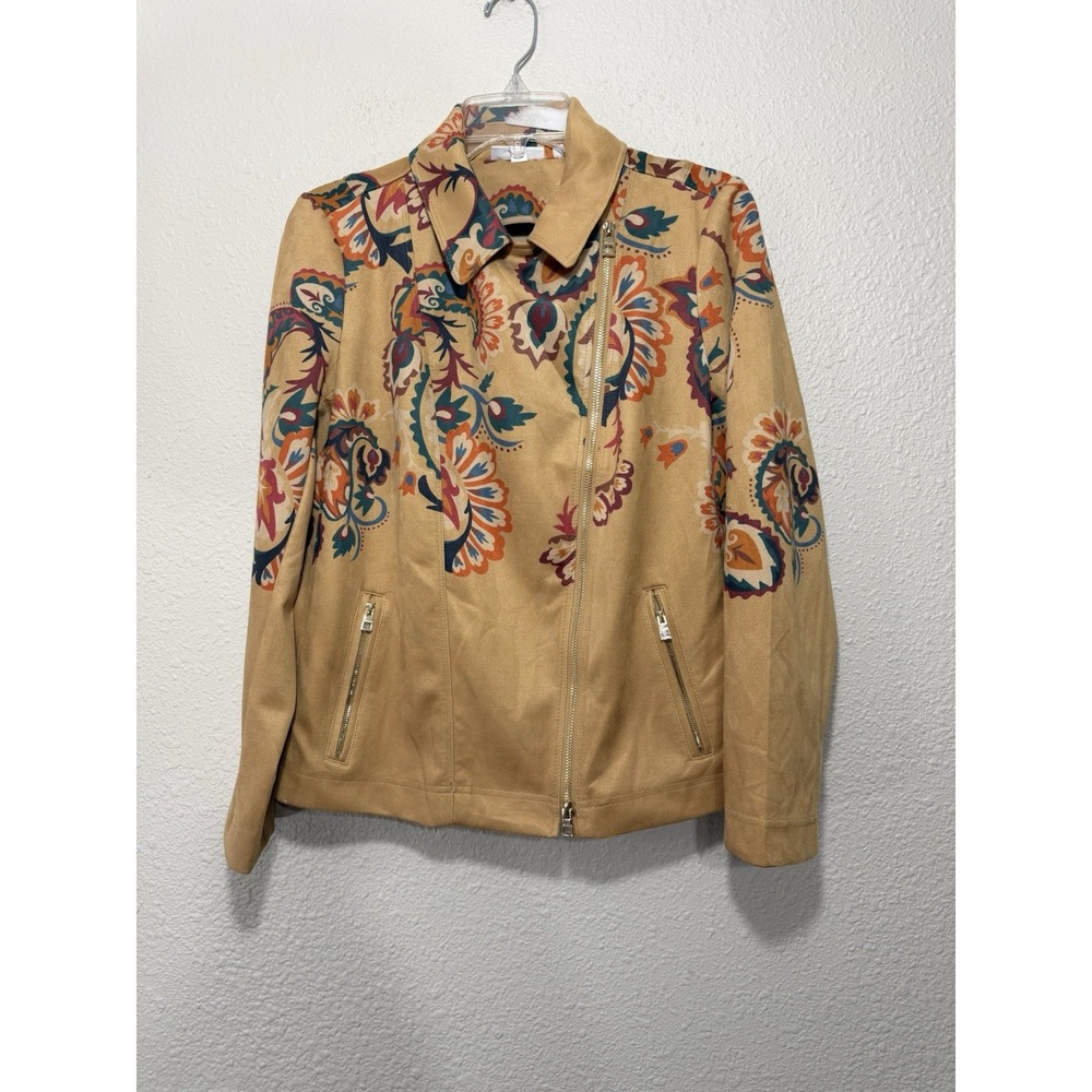 Chicos M Floral Zip Jacket Colorful Stretch New Fall Winter - Picture 2 of 7